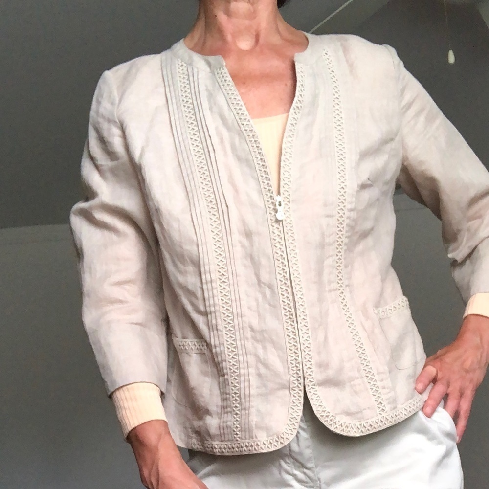 Peter Hahn linen/cotton Beige 3/4 zip up light shirt jacket M